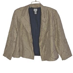 CHICO’S sz L / sz 2  100% Silk Embroidered Tunic Top Cotton Jacket Lined Open